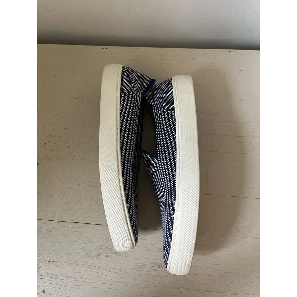 Rothy's Riviera Women's Slip-On Shoes, Size 9, Blue White Pinstripe Sneaker